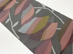 手織り紬葉模様織出し袋帯